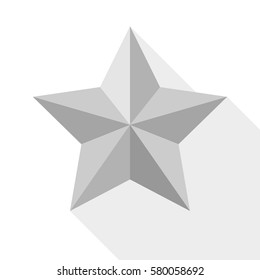 White star icon in flat design. Star on white background with long shadow. Vector illustration.