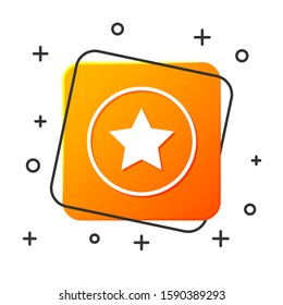 White Star icon isolated on white background. Favorite, best rating, award symbol. Orange square button. Vector Illustration