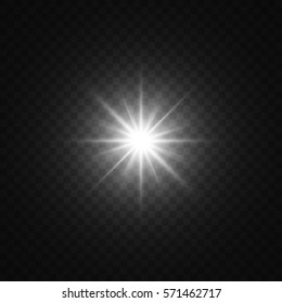 White star light on transparent background. Flare. Vector illustration.