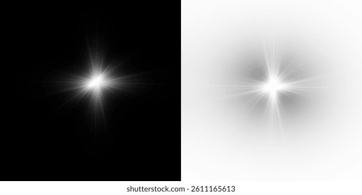 White star light, sparkle. Yellow light effect. Shining light with yellow gold color. Png spotlight spark.Vector transparent sunlight special lens flare light effect