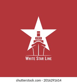 White Star Line And Luxury Steamship Icon. Steam Ship Logo Design. Vector Illustration.