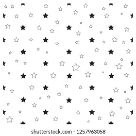 White star on black background. Black and white seamless pattern