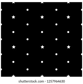 White star on black background. Black and white seamless pattern