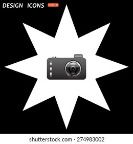 white star on a black background. photo camera. icon. vector design