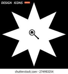 white star on a black background. Search house. Magnifying glass. Search. icon. vector design