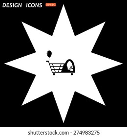 white star on a black background. Shopping with a cabin for children and inflatable festive ball. icon. vector design