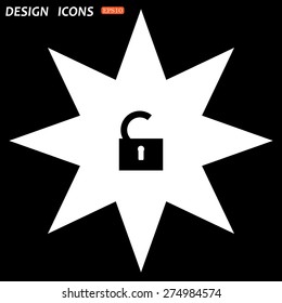 white star on a black background. open lock. icon. vector design