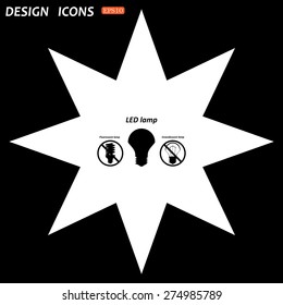 white star on a black background. fluorescent lamp, LED lamp, incandescent bulb . icon. vector design