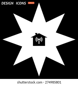 white star on a black background. The house is surrounded by a network wi-fi. icon. vector design