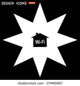 white star on a black background. The house is surrounded by a network wi-fi. icon. vector design