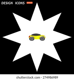 white star on a black background. yellow car. icon. vector design