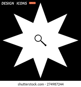 white star on a black background. Magnifying glass. Search. icon. vector design