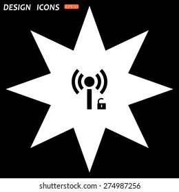 white star on a black background. Wireless network access is open, unlocked. icon. vector design