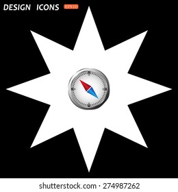 white star on a black background. compass icon with red and blue arrow. icon. vector design