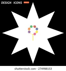 white star on a black background. Children's toy wind mill, turntables, pinwheel wind vane. icon. vector design