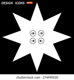 white star on a black background. Indicator lights on the car dashboard, dipped beam, main beam, fog lights, brake, rear fog lights. icon. vector design