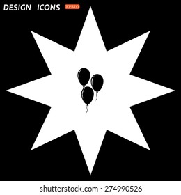white star on a black background. Balloon sign icon. Birthday air balloon with rope or ribbon symbol. icon. vector design