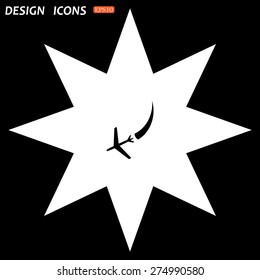 white star on a black background.  icon plane. The plane is landing. icon. vector design