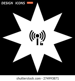 white star on a black background. Wireless network access is open, unlocked. icon. vector design