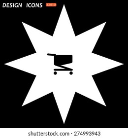 white star on a black background. Shoping basket. icon. vector design