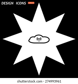 white star on a black background. Cloud storage surrounded wi-fi network . icon. vector design