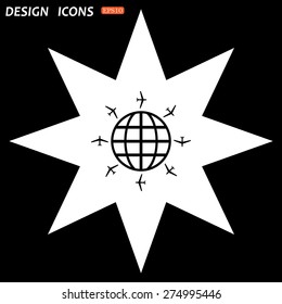 white star on a black background. Fashion Icon aircraft around the world. icon. vector design