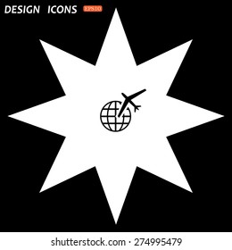 white star on a black background. Fashion Icon aircraft around the world. icon. vector design