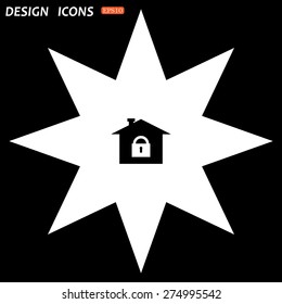white star on a black background. House, access is closed, locked. icon. vector design