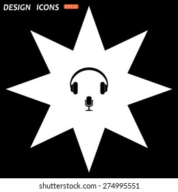 white star on a black background. Headphones. Musical accessory. icon. vector design