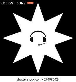 white star on a black background. Headphones. Musical accessory. icon. vector design