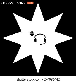 white star on a black background. Headphones. Musical accessories running through wi-fi network. icon. vector design