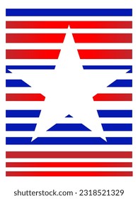White star on blue red striped background. American flag symbols frame mockup for text.	
