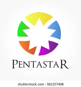 white star on five colorful abstract shape forming a circle for company logo vector and branding