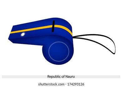 A White Star on Horizontal Bicolor Tribands of Blue, Yellow and Blue of The Republic of Nauru Flag on A Whistle, The Sport Concept and Political Symbol. 
