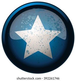White Star on a Round Blue Glossy Button, Vector Illustration.