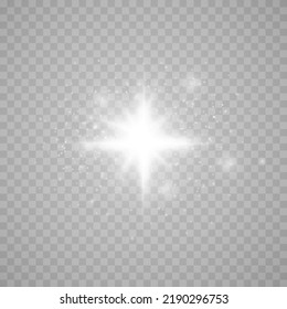 White star, on a transparent background, with sparkles, the effect of glow and rays of light, glowing lights, sun.vector.
