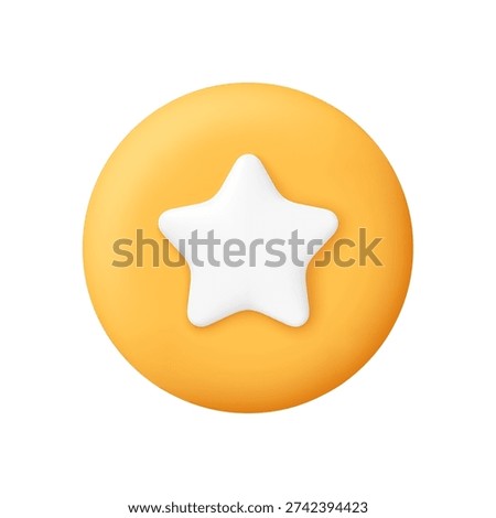 White star on yellow circle button. Customer rating, feedback, rating, success and achievements concept. 3d vector icon. Cartoon minimal style.