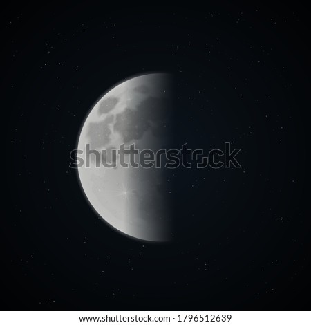 White star pattern on black background with half moon in the middle.