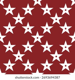 White Star Seamless Pattern on Red Background