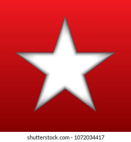 White Star with shadow on red background. Illustration for May 9 Russian Day of Victory holiday of the great Patriotic war.