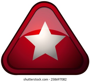 White Star Sign on a Red Glossy Rounded Triangle Shield, Vector Illustration isolated on White Background. 