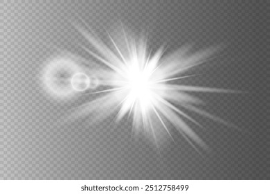 White star, sunlight, special lens flare effect. PNG. . Vector illustration.On a transparent background.