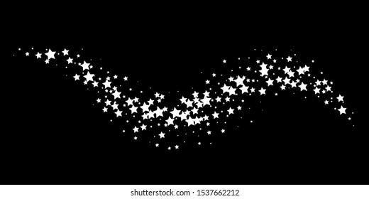 White star way vector illustration. Shimmering cloud with stars isolated on black background. Magic stardust backdrop. Abstract sparkling vortex. Fairy glowing whirl creative wallpaper