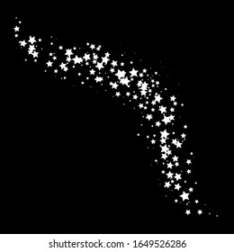 White star way vector illustration. Shimmering cloud with stars isolated on black background. Magic stardust backdrop. Abstract sparkling vortex. Fairy glowing whirl creative wallpaper