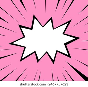 A white starburst framed by dynamic black lines, all set against a playful pink backdrop, evokes the energy of pop art explosions.