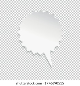 White starburst or sunburst paper speech bubble Infographic design on checked transparent background. Vector illustration. Eps 10 vector file.