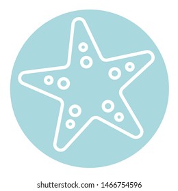 white starfish on blue background, icon