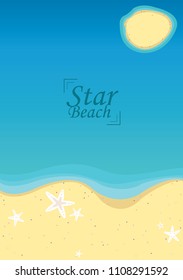 White starfish on summer beach vector with text space on ocean background for decoration.