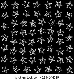 Patrón de pez estrella blanco sobre fondo negro. Efecto esbozado aplicado a la imagen.