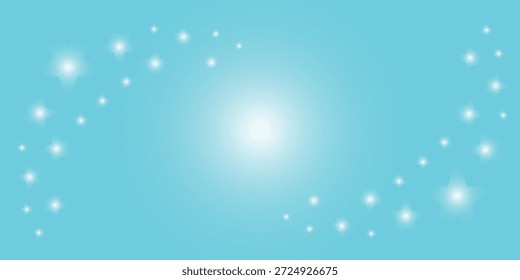 Céu noturno estrelado branco com luz central brilhante no fundo azul